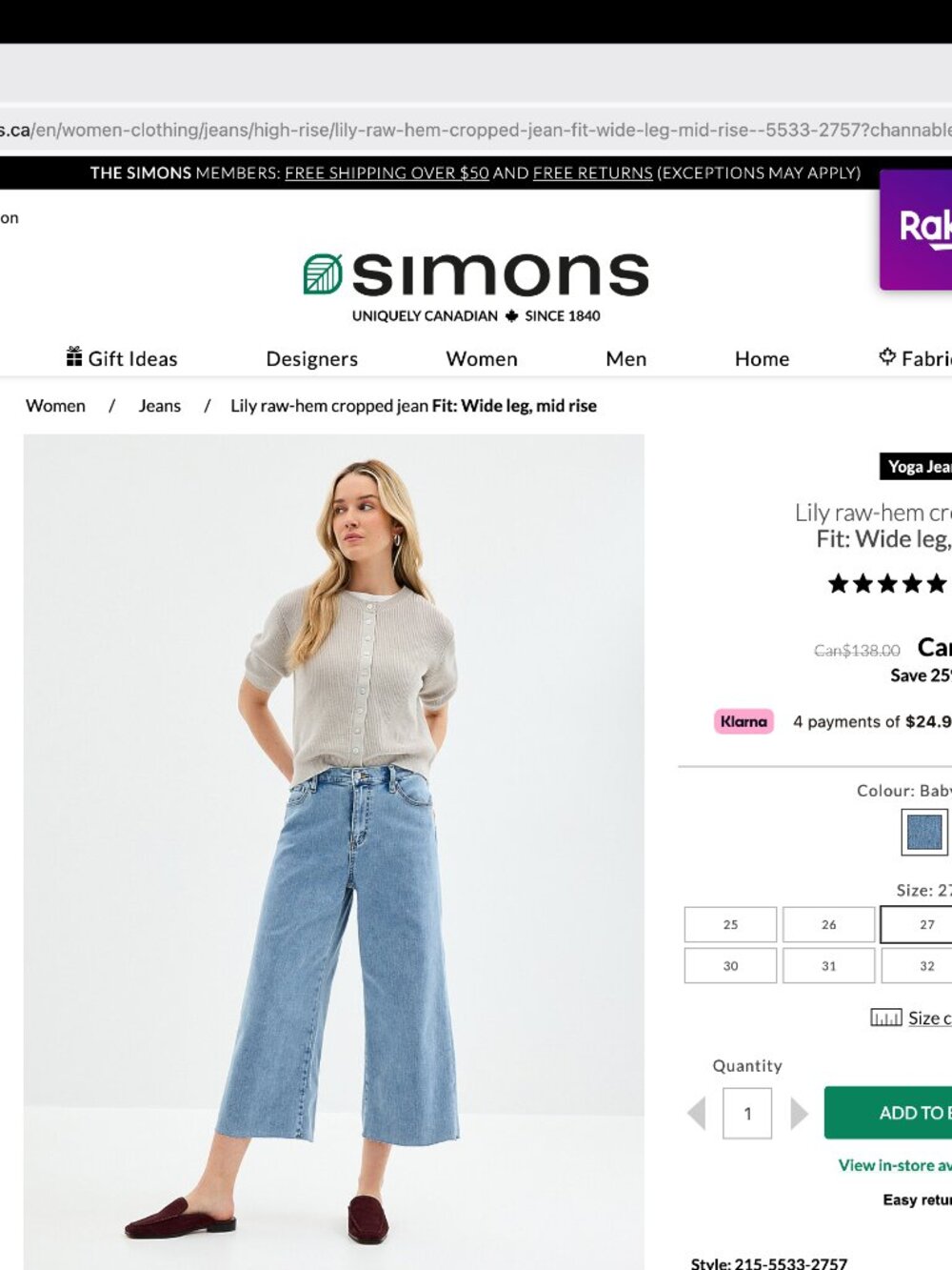 Lily Yoga Jeans Size 26 Raw hem
